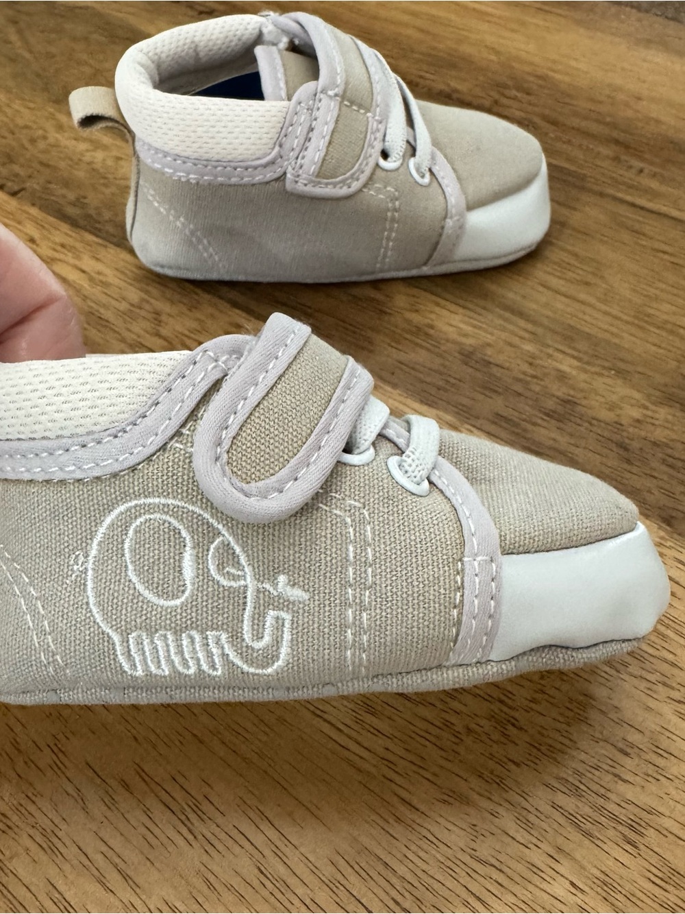 Neutral Beige Baby Walker Sneakers with Elephant Stitch